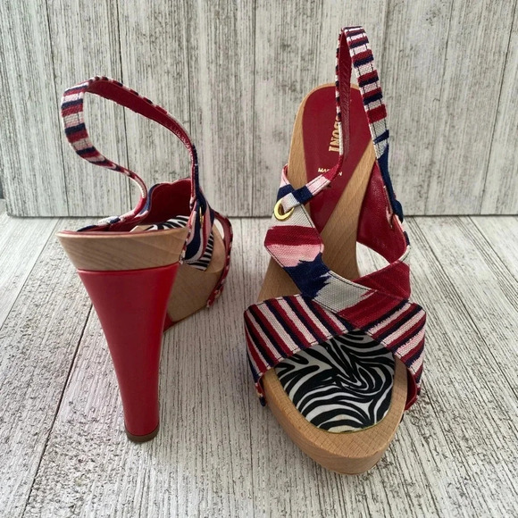 MISSONI OLONA Red Striped Wedge Heels N5443 Size 38 EU - Picture 6 of 8